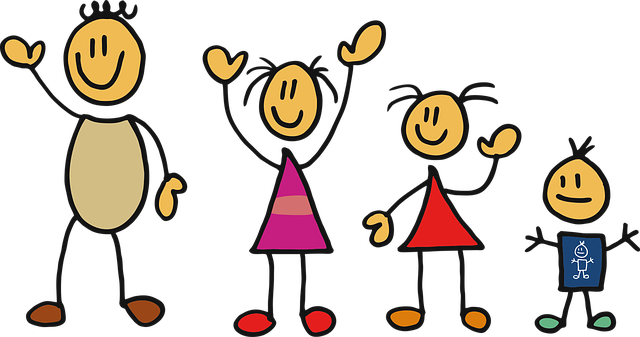 A healthy and happy stick figure family of four