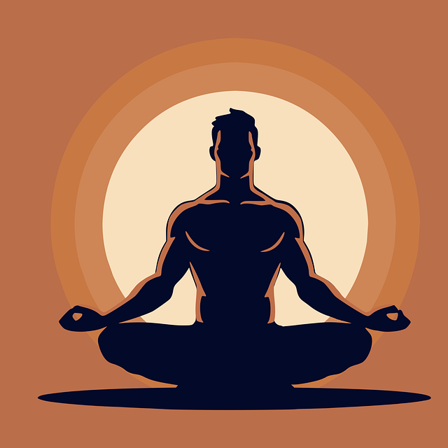 A silhouette of a man doing meditation